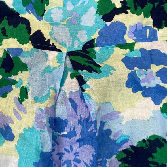 Charter Club Womens Blouse Medium 100% Linen Blue Floral Square Neck Boho - Picture 6 of 9